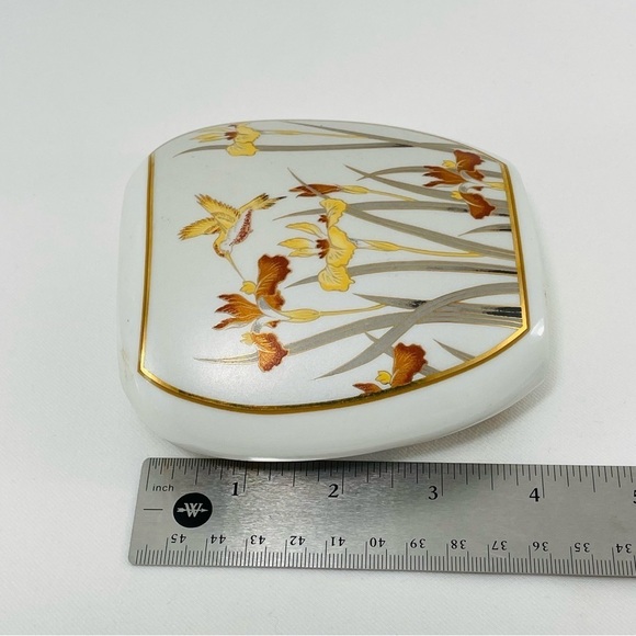 Vintage Action Hummingbird Bird Flat Vase Japan Iris Flower Spring Round Short - Picture 11 of 12